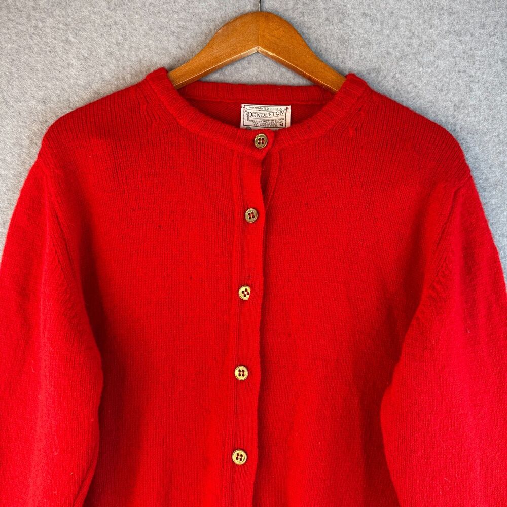Vintage Red Pendleton Button Up Sweater Cardigan 100% Virgin Wool Grandma Core M - Picture 3 of 6